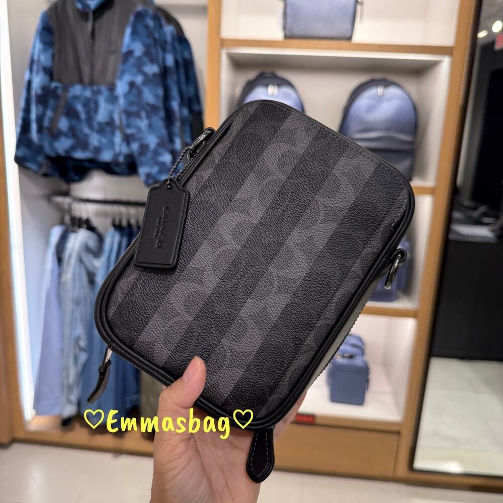Coach Stanton Crossbody Bag In Signature Canvas Stripes CEB29 Gunmetal/Black - Picture 13 of 16